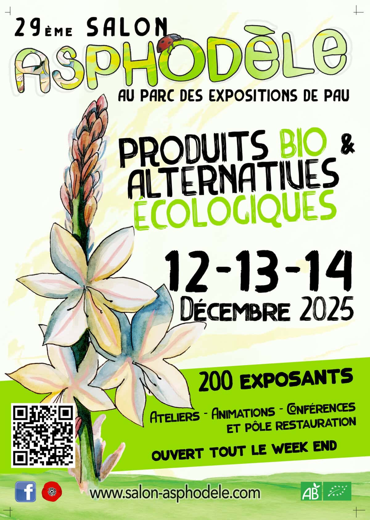 Produits bio, alternatifs et écologiques pour une alimentation saine, lors du Salon Asphodèle au parc des expositions de Pau du 12 au 14 décembre 2025, avec ateliers, animations et conférences.